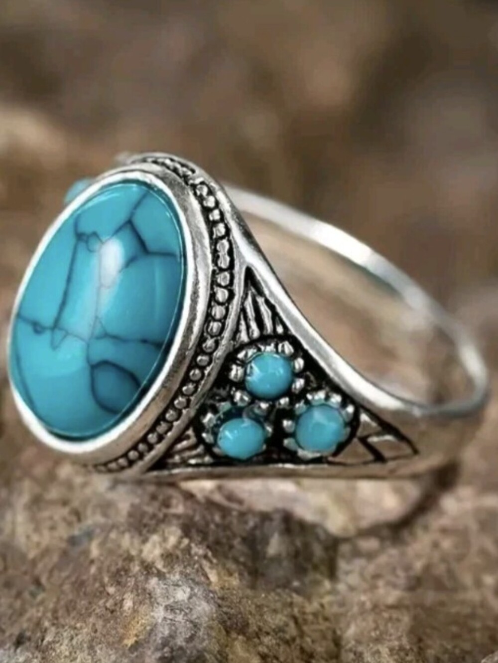 Stunning Turquoise Silver Elegant Style Ring 9 NWT